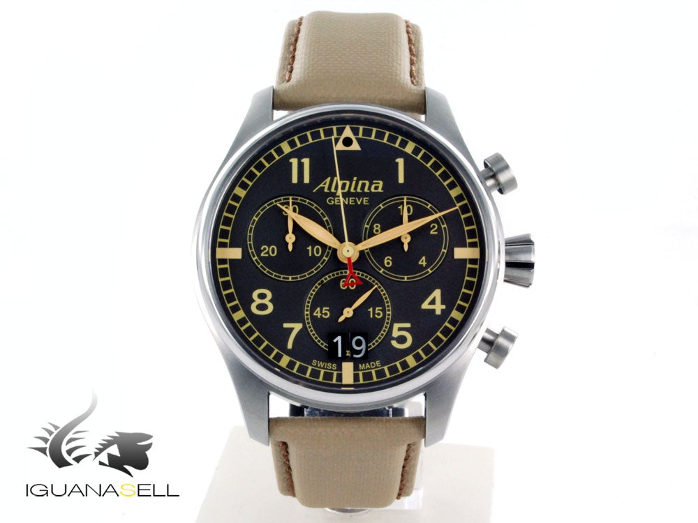 Reloj de cuarzo Alpina Startimer Pilot Chronograph Big Date, AL-372, Gris, 44mm