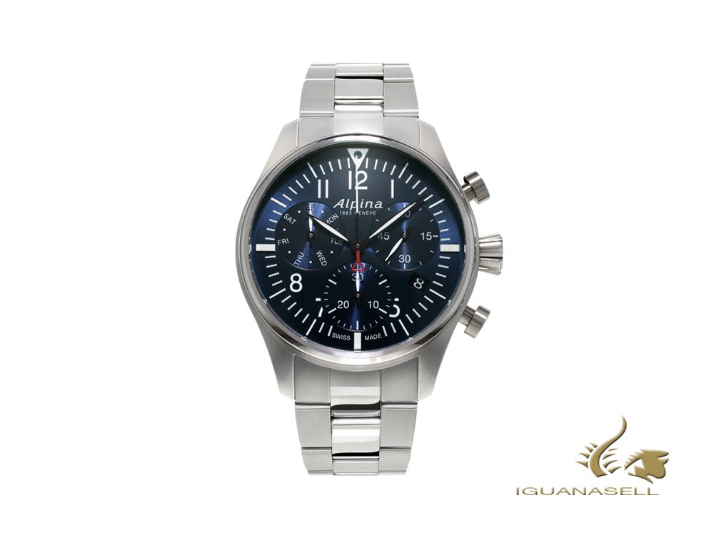 Reloj de Cuarzo Alpina Startimer Pilot Chronograph, 42 mm, Azul, Día y fecha