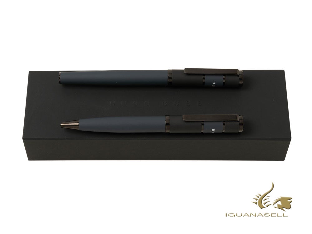 Set Roller & Bolígrafo Hugo Boss Formation Ribbon, Azul y negro, HPBR965
